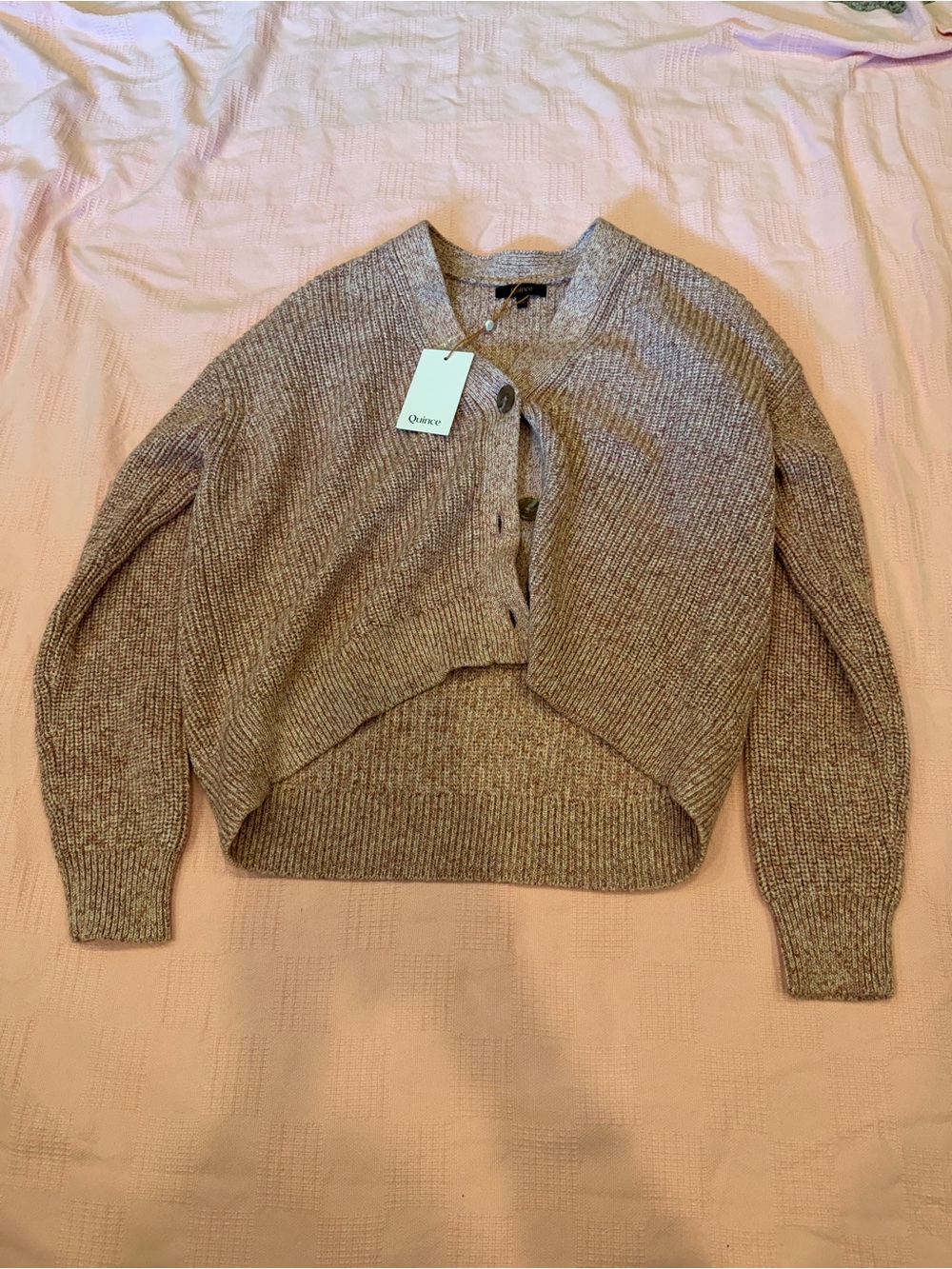 Quince *Discontinued color* Dusty Pink V-Neck Button Cardigan - Picture 2 of 4